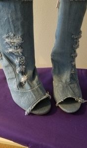Denim booties